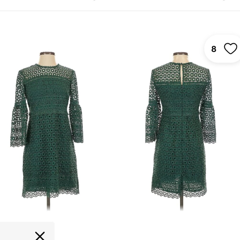J. Crew Green Long Sleeve Lace Dress